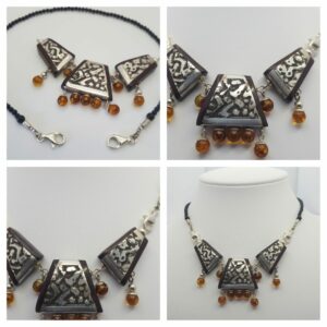 collier argent 3 bloc perle ambre