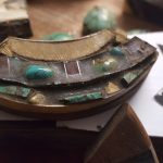 Turquoise et bois moule argent
